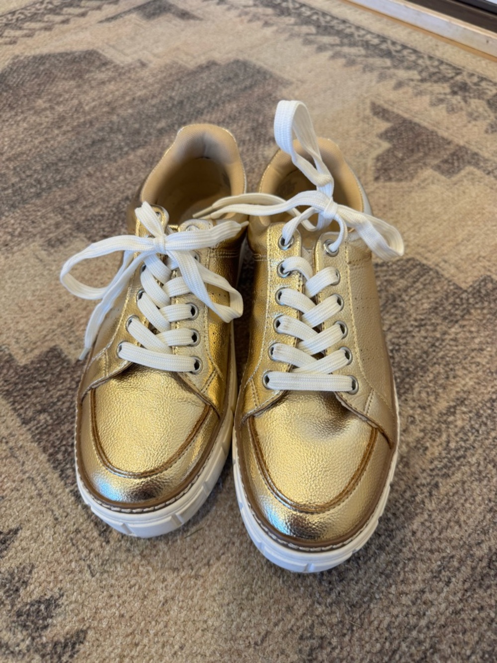 Metallic Gold Lace-Up Platform Sneakers